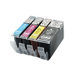Cartouches d'encre alimentaires compatibles, ensemble de 5 couleurs (cyan, magenta, jaune, gris/noir) prêtes à l’emploi.