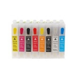 T0870 to 879 series: 8 empty refillable ink cartridges with auto-reset chip