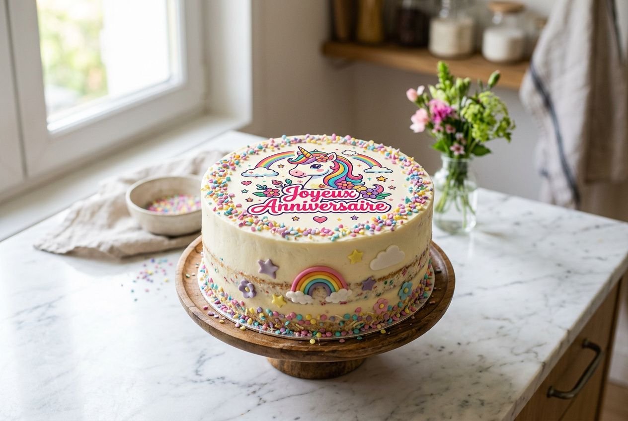 Feuille de sucre pour gâteau d'anniversaire personnalisée
